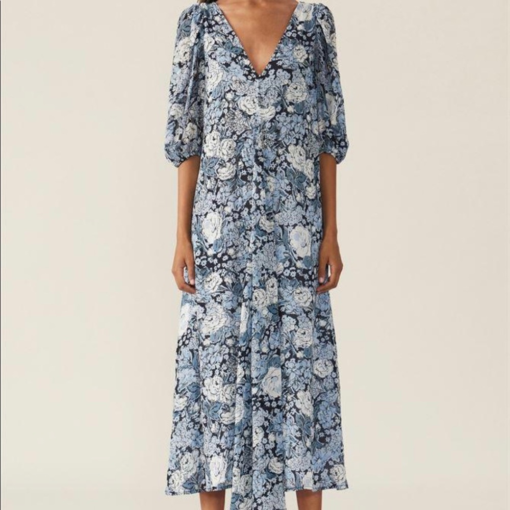 Ganni Printed Georgette Puff Sleeve